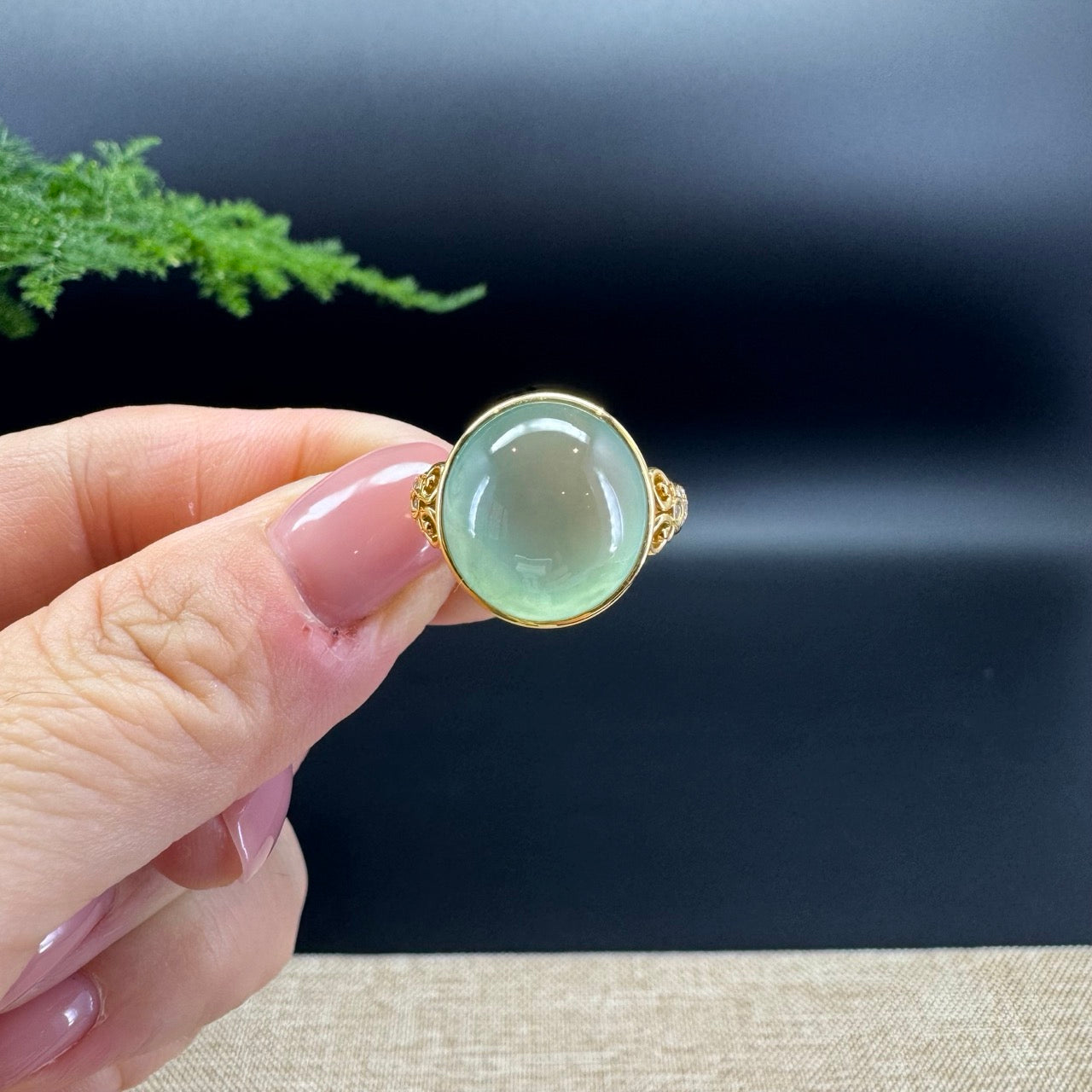 RealJade® "Signature Signet" 18K Yellow Gold Icy Green Jadeite Jade Ring