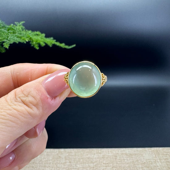 RealJade® "Signature Signet" 18K Yellow Gold Icy Green Jadeite Jade Ring