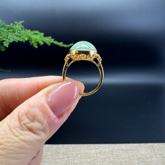 RealJade® "Signature Signet" 18K Yellow Gold Icy Green Jadeite Jade Ring