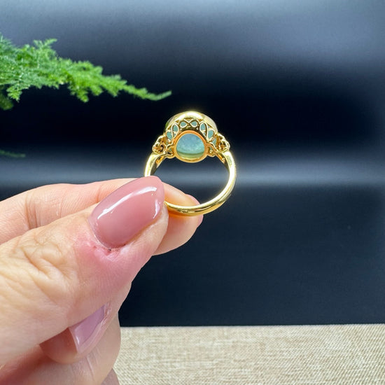 RealJade® "Signature Signet" 18K Yellow Gold Icy Green Jadeite Jade Ring