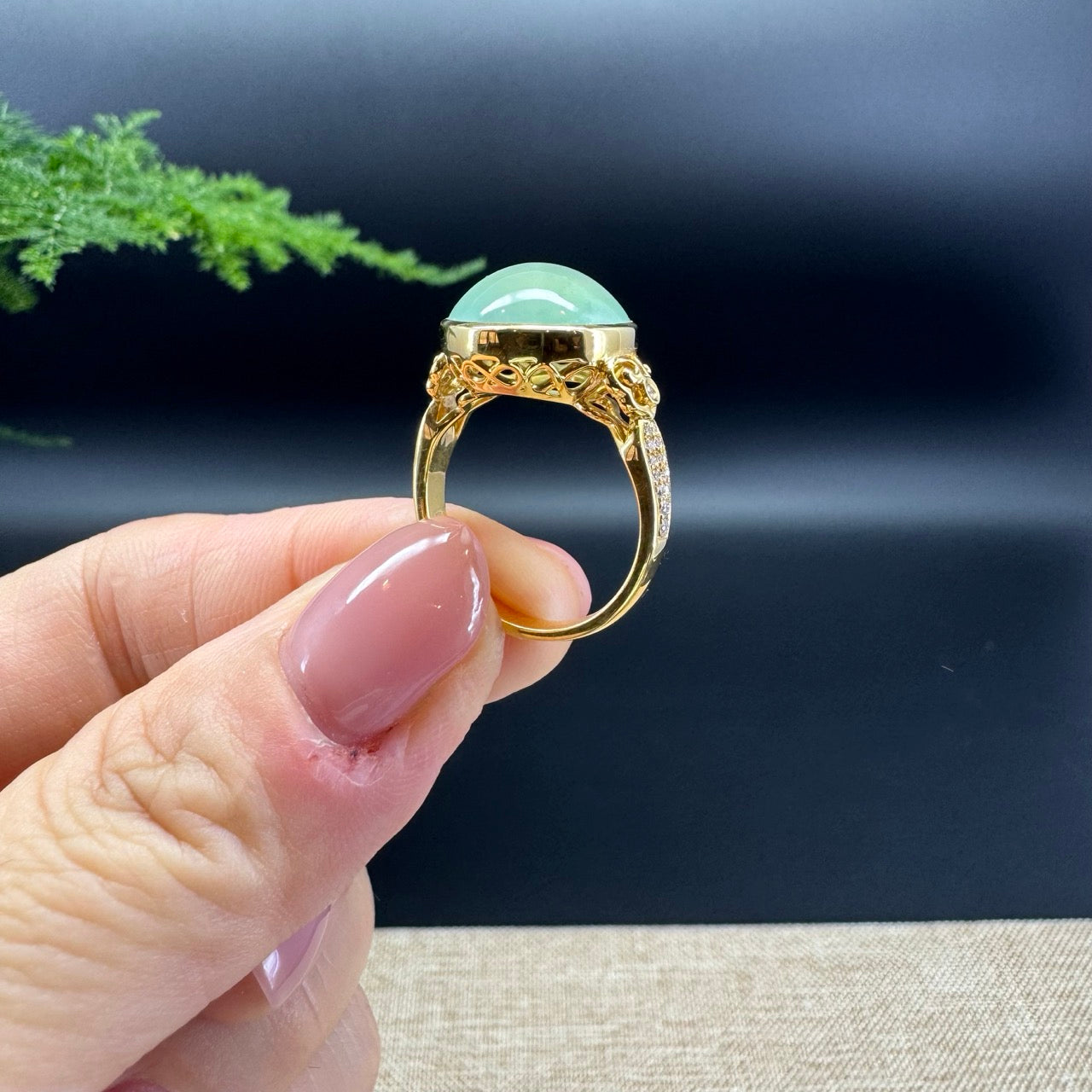 RealJade® "Signature Signet" 18K Yellow Gold Icy Green Jadeite Jade Ring