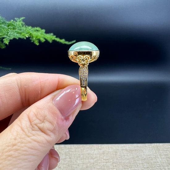 RealJade® "Signature Signet" 18K Yellow Gold Icy Green Jadeite Jade Ring