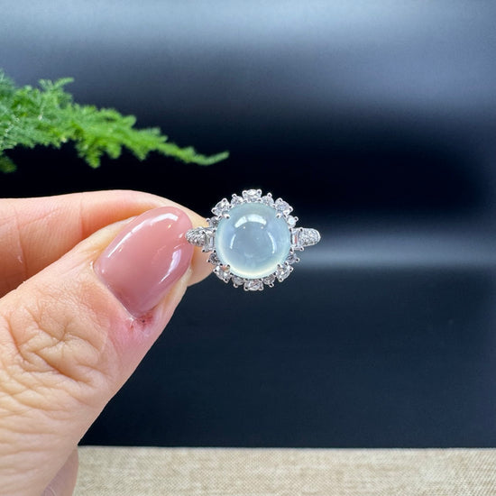 RealJade® "Amelie" 18k White Gold Natural Ice Jadeite Engagement Ring With Diamonds