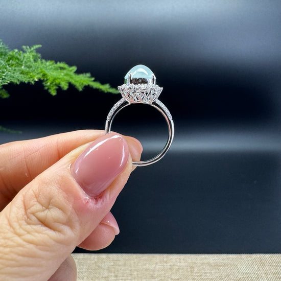 RealJade® "Amelie" 18k White Gold Natural Ice Jadeite Engagement Ring With Diamonds