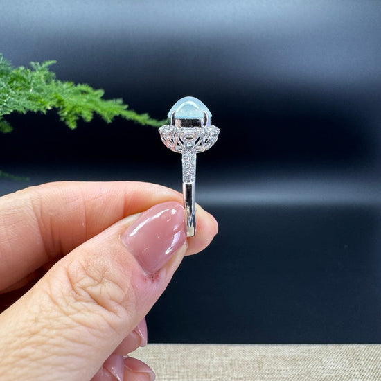 RealJade® "Amelie" 18k White Gold Natural Ice Jadeite Engagement Ring With Diamonds