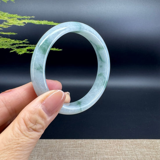 Genuine Burmese White Green Jade Jadeite Bangle Bracelet ( 58.4mm )