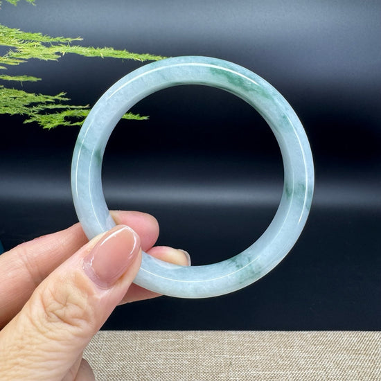 Genuine Burmese White Green Jade Jadeite Bangle Bracelet ( 58.4mm )