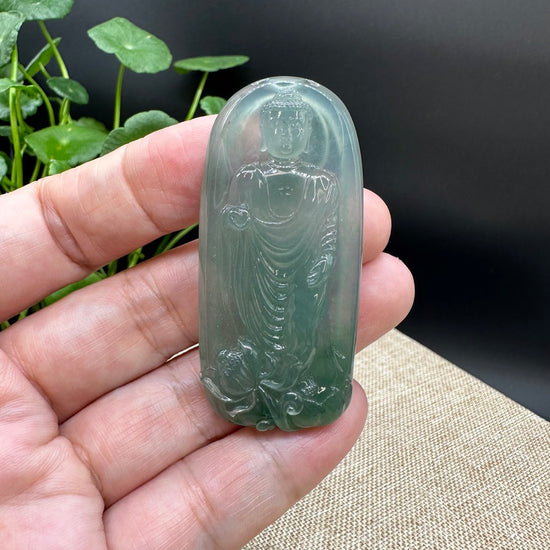 High end  "Goddess of Compassion" Genuine Ice Green Burmese Jadeite Jade Guanyin Necklace