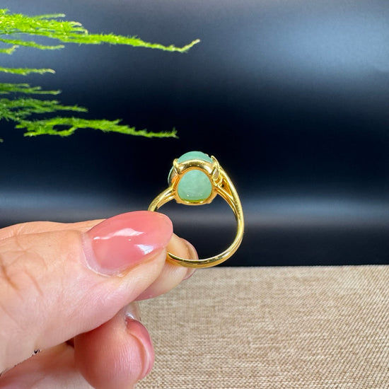 RealJade® "Signature Signet" 18K Yellow Gold Icy Green Jadeite Jade Classic Ring