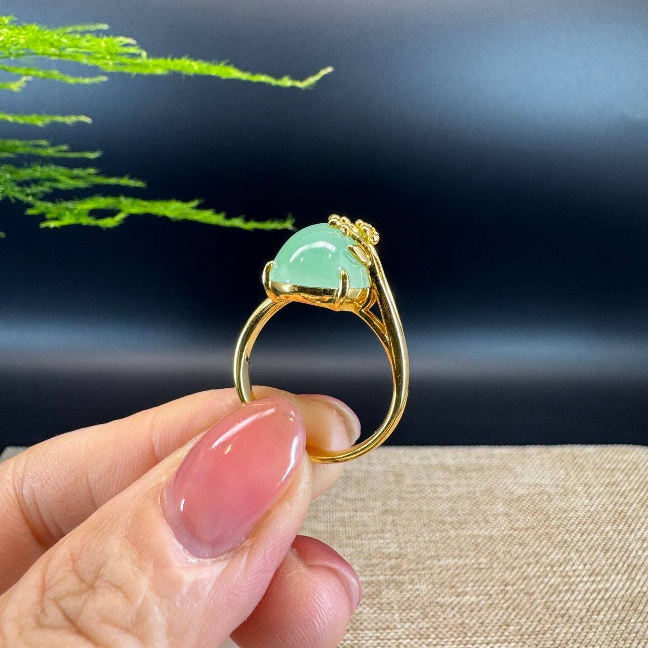 RealJade® "Signature Signet" 18K Yellow Gold Icy Green Jadeite Jade Classic Ring