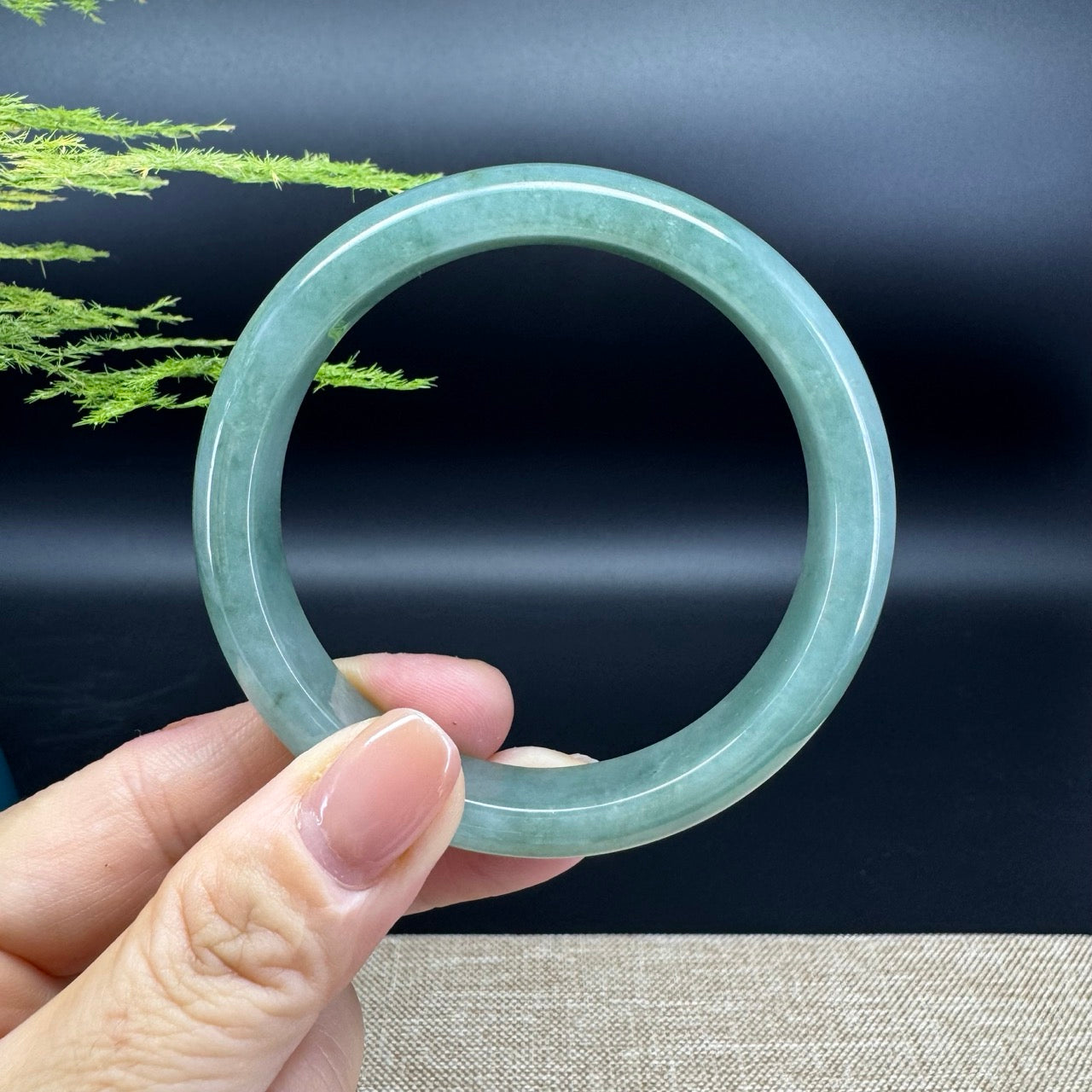 Genuine Burmese Oil Green Jade Jadeite Bangle Bracelet ( 59.7mm )