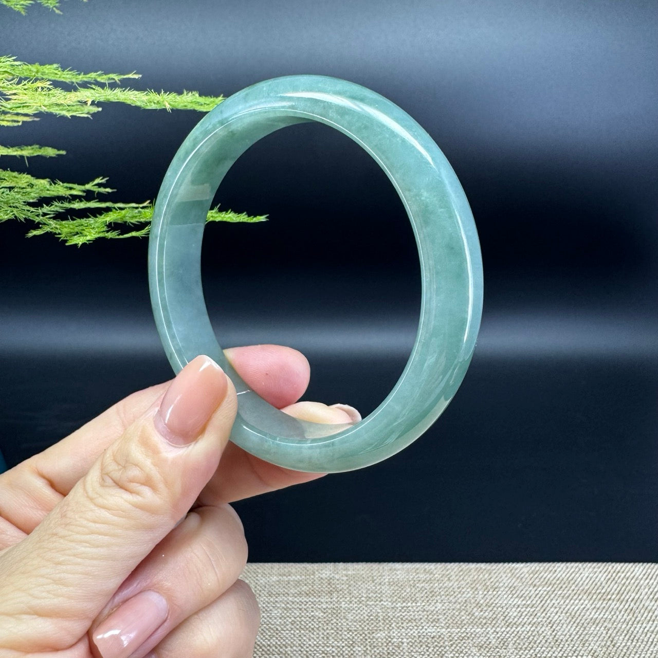 Genuine Burmese Oil Green Jade Jadeite Bangle Bracelet ( 59.7mm )