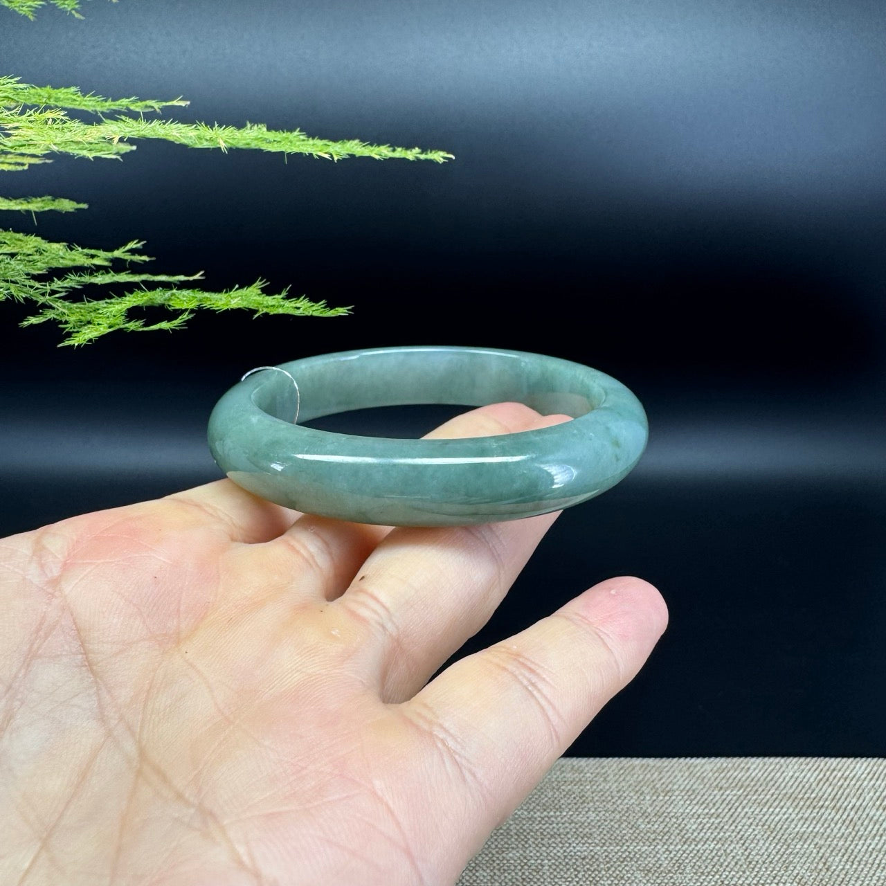 Genuine Burmese Oil Green Jade Jadeite Bangle Bracelet ( 59.7mm )