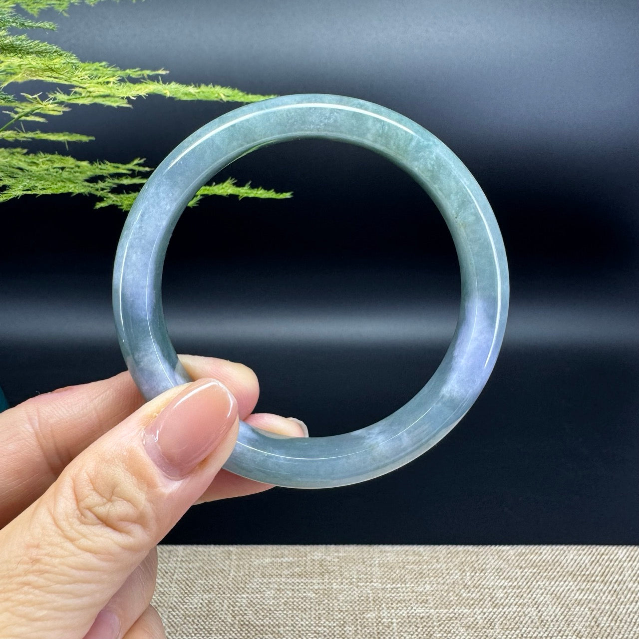 Genuine Burmese  Lavender Oil Green Jade Jadeite Bangle Bracelet ( 59.5mm )