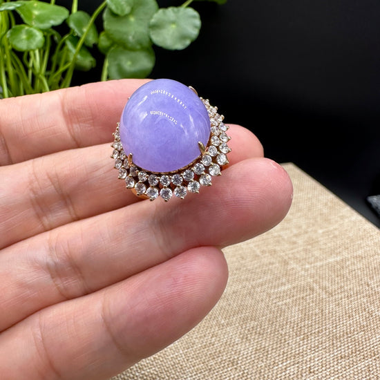RealJade® "Amelie" 18k Rose Gold Natural Purple Jadeite Engagement Ring With Diamonds