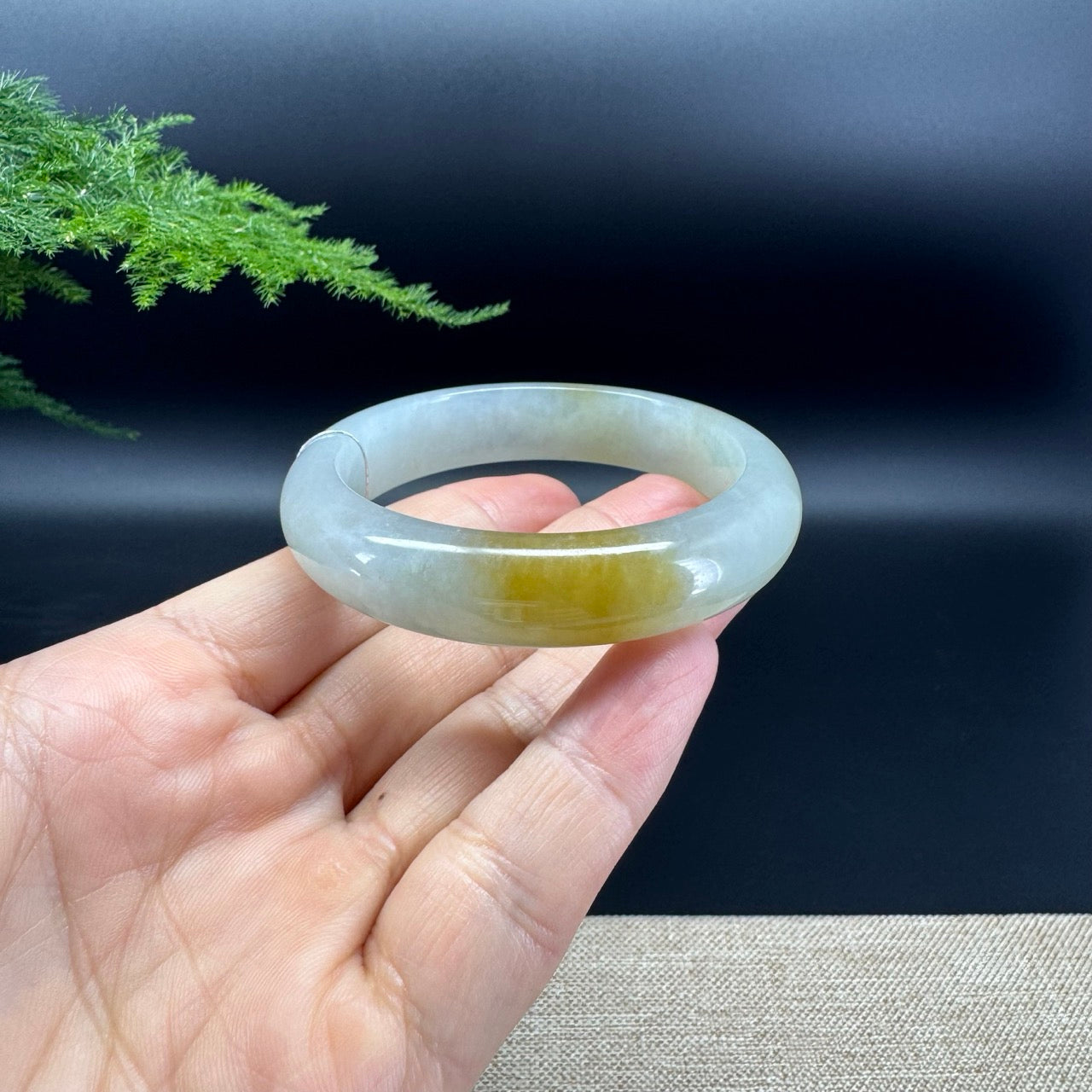 Genuine Burmese Icy Yellow Jade Jadeite Bangle Bracelet ( 51.8mm)