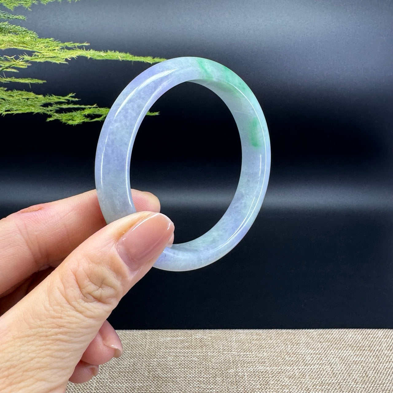 Genuine Burmese Lavender Green Jadeite Jade Bangle Bracelet ( 58.4mm )