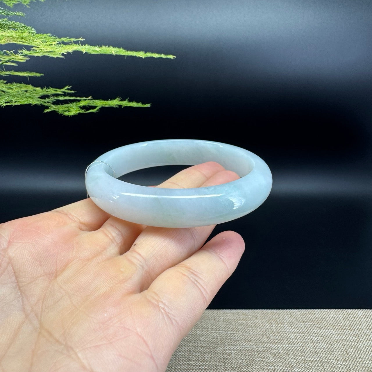 Genuine Burmese White Green Jade Jadeite Bangle Bracelet ( 59.7mm )