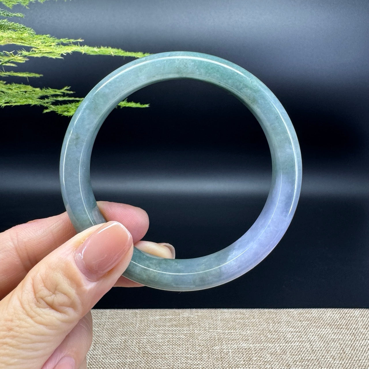 Genuine Burmese  Lavender Oil Green Jade Jadeite Bangle Bracelet ( 59.5mm )