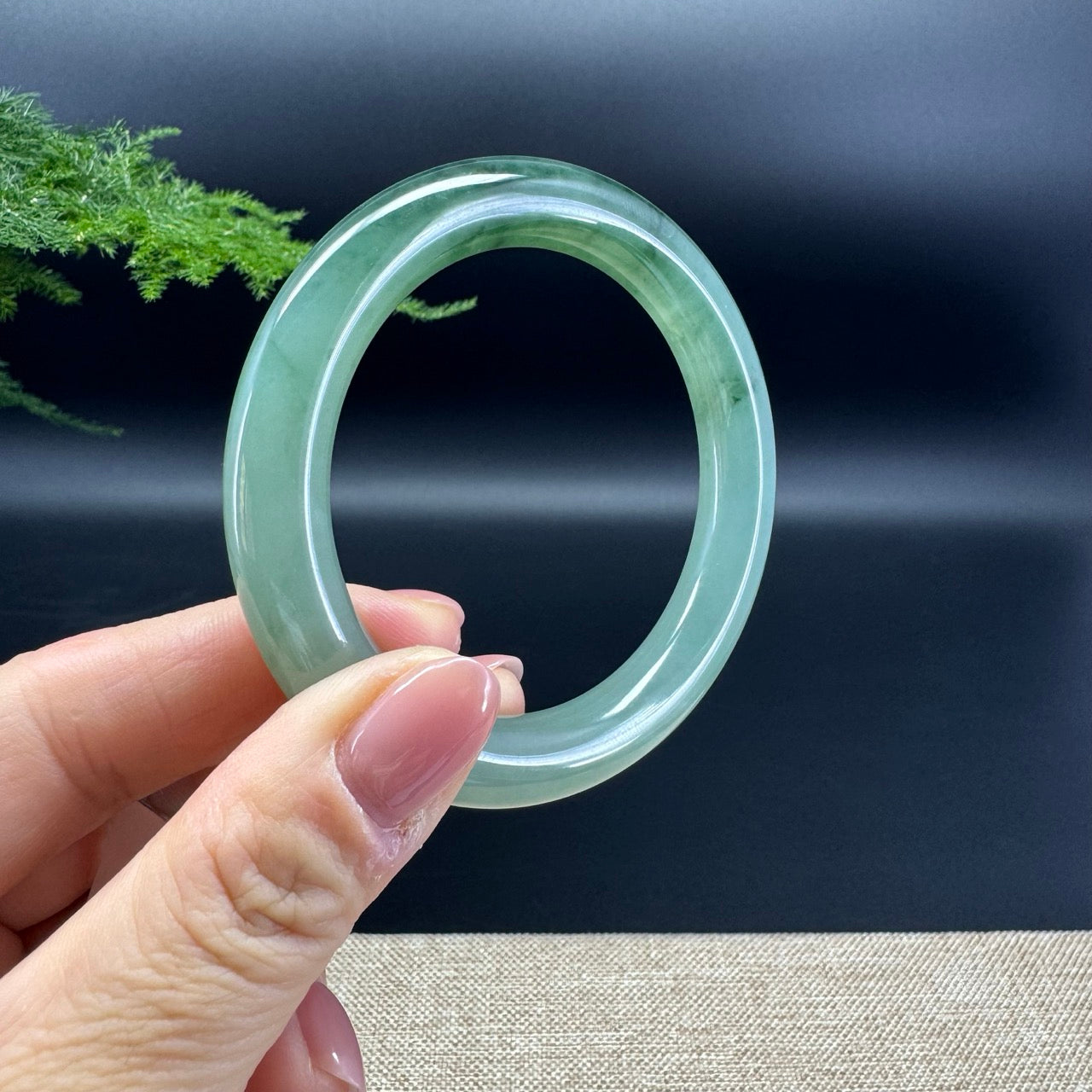 Genuine Burmese Oil Green Jade Jadeite Bangle Bracelet ( 54.3mm )