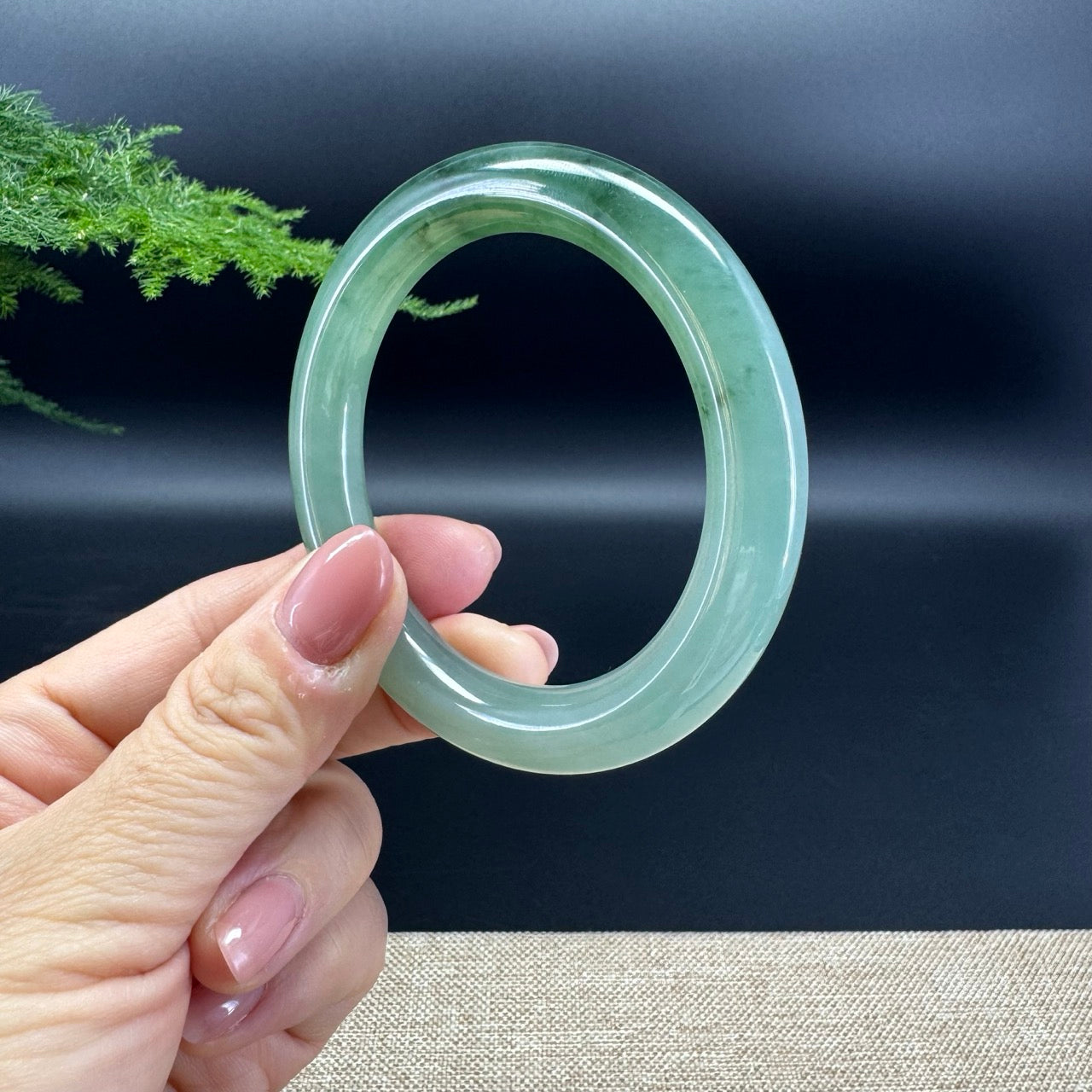 Genuine Burmese Oil Green Jade Jadeite Bangle Bracelet ( 54.3mm )