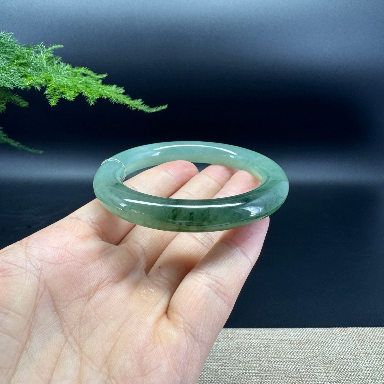 Genuine Burmese Oil Green Jade Jadeite Bangle Bracelet ( 54.3mm )