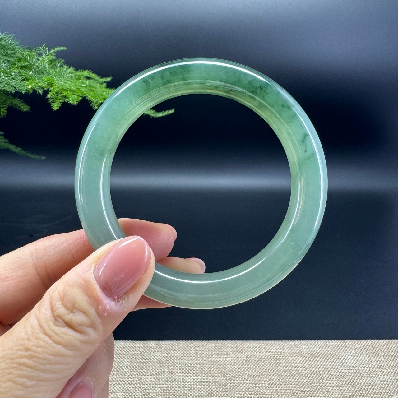 Genuine Burmese Oil Green Jade Jadeite Bangle Bracelet ( 54.3mm )