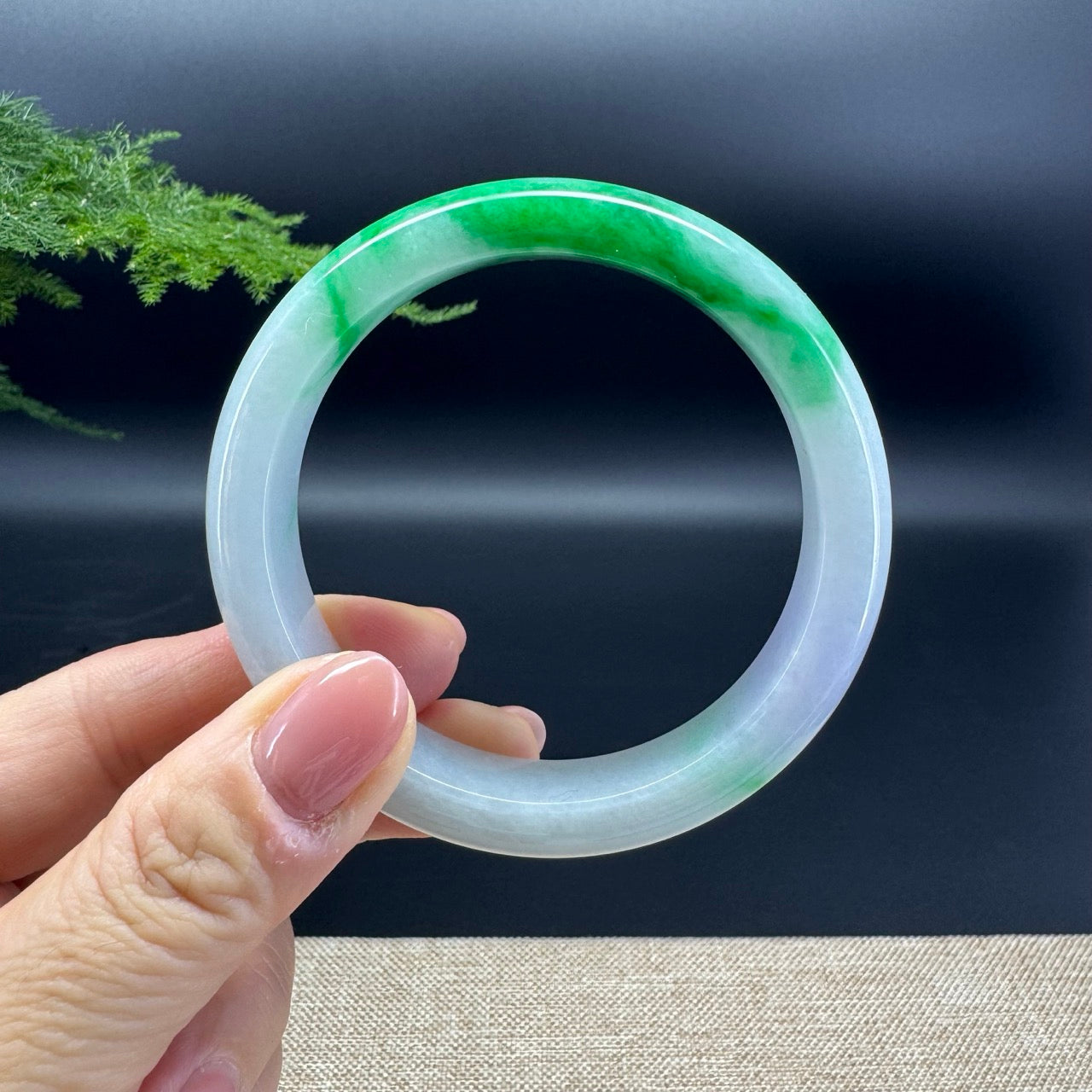 Genuine Burmese Green Lavender Jade Jadeite Bangle Bracelet (57.6mm)