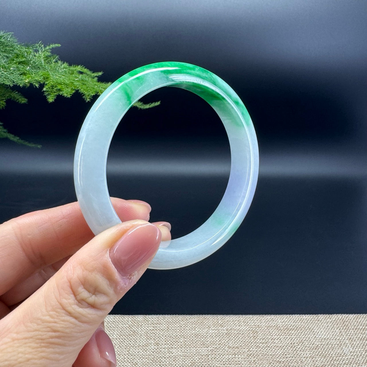 Genuine Burmese Green Lavender Jade Jadeite Bangle Bracelet (57.6mm)