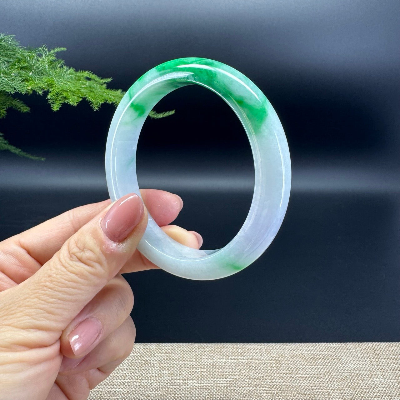 Genuine Burmese Green Lavender Jade Jadeite Bangle Bracelet (57.6mm)