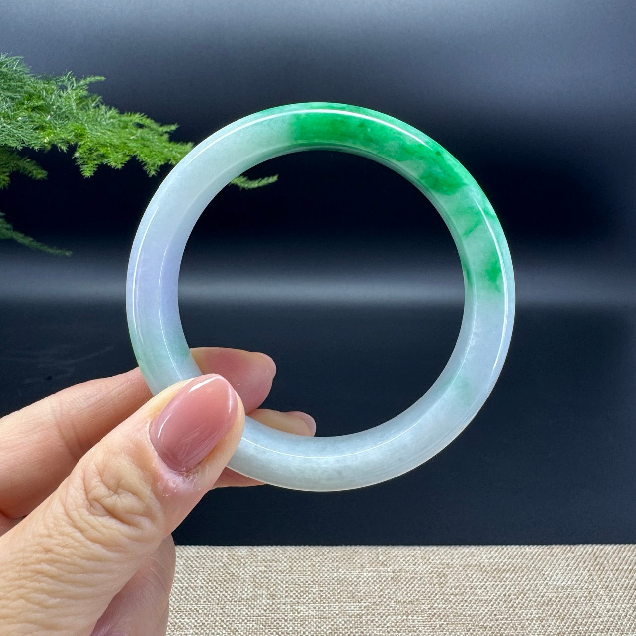 Genuine Burmese Green Lavender Jade Jadeite Bangle Bracelet (57.6mm)