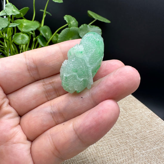 RealJade® Co. Natural Jadeite Jade "Lucky Cabbage" Carving, Collectibles