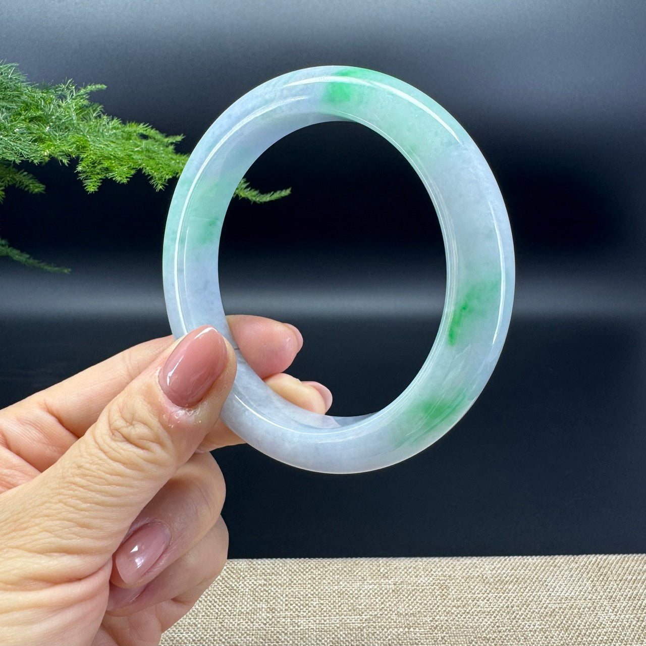 Genuine Burmese Lavender Green Jade Jadeite Bangle Bracelet ( 62.2mm )