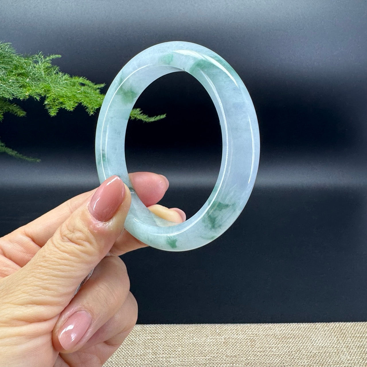 Genuine Burmese Green lavender Jade Jadeite Bangle Bracelet ( 56.4mm )