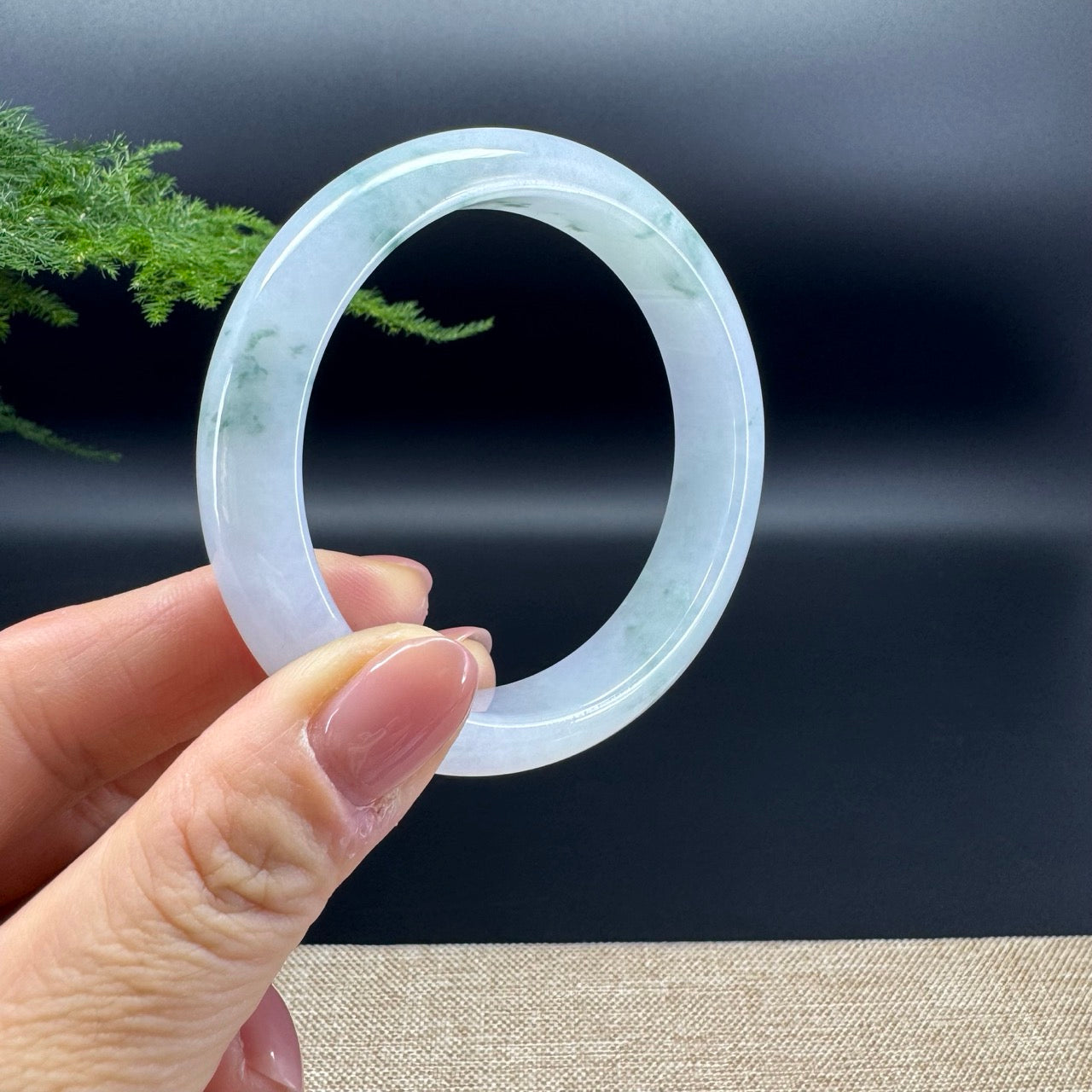 Genuine Burmese Icy Lavender Green Jade Jadeite Bangle Bracelet ( 56.7mm )