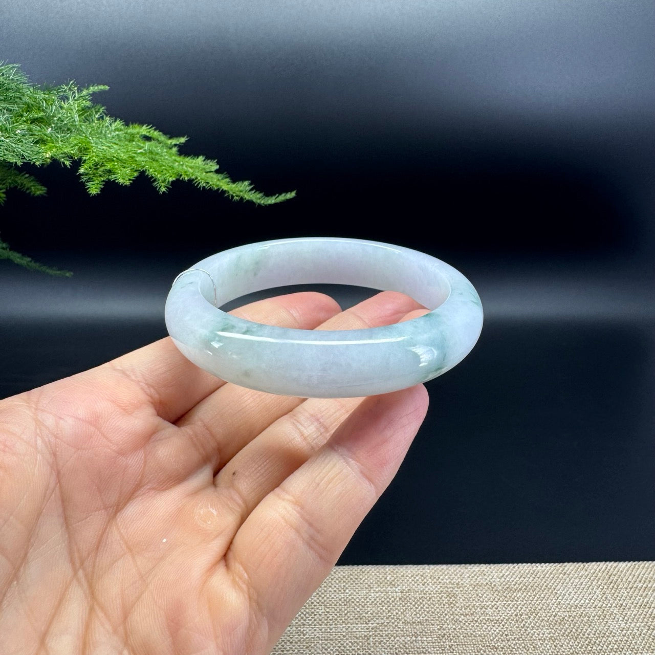 Genuine Burmese Icy Lavender Green Jade Jadeite Bangle Bracelet ( 56.7mm )