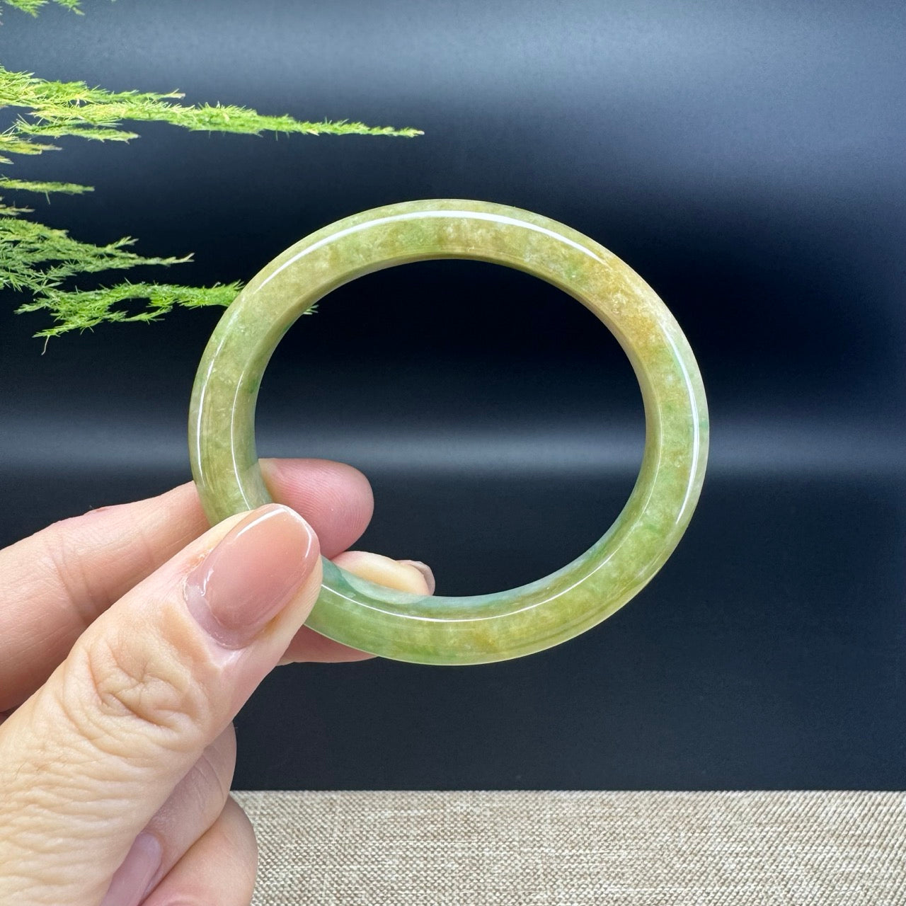 Genuine Burmese Yellow Green Jade Jadeite Bangle Bracelet ( 54.5*47mm )