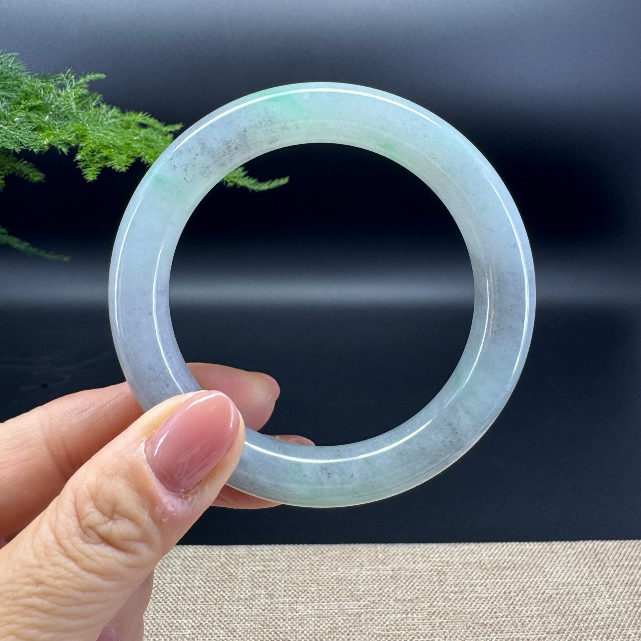 Genuine Burmese Icy Black Green Jade Jadeite Bangle Bracelet ( 56.3mm )