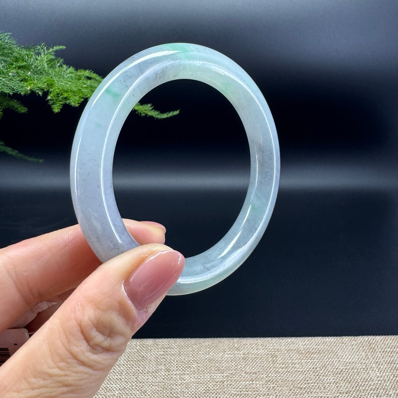 Genuine Burmese Icy Black Green Jade Jadeite Bangle Bracelet ( 56.3mm )