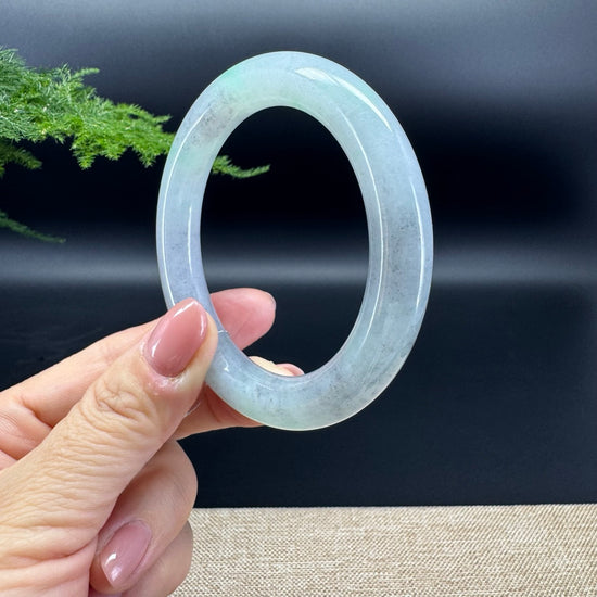 Genuine Burmese Icy Black Green Jade Jadeite Bangle Bracelet ( 56.3mm )