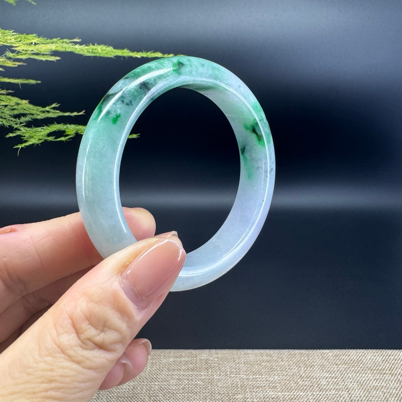 Genuine Burmese Lavender Green Jade Jadeite Bangle Bracelet ( 52.7mm )
