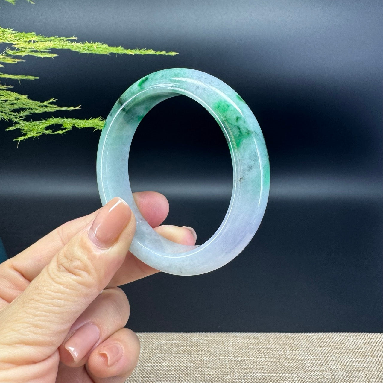Genuine Burmese Lavender Green Jade Jadeite Bangle Bracelet ( 52.7mm )