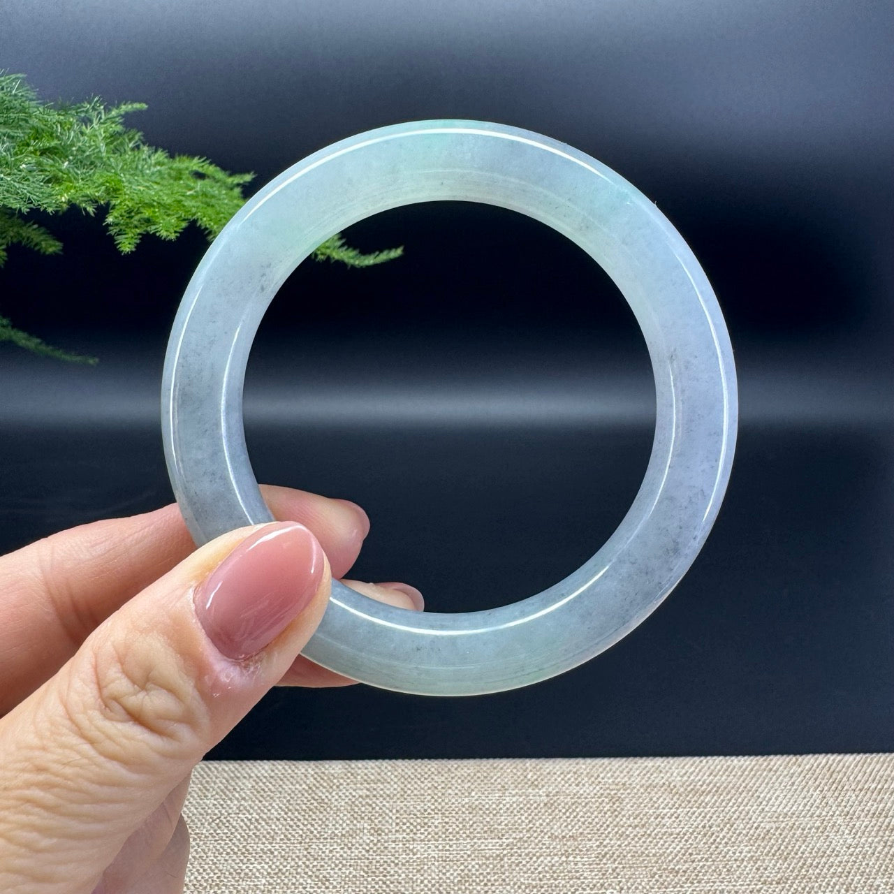 Genuine Burmese Icy Black Green Jade Jadeite Bangle Bracelet ( 56.3mm )