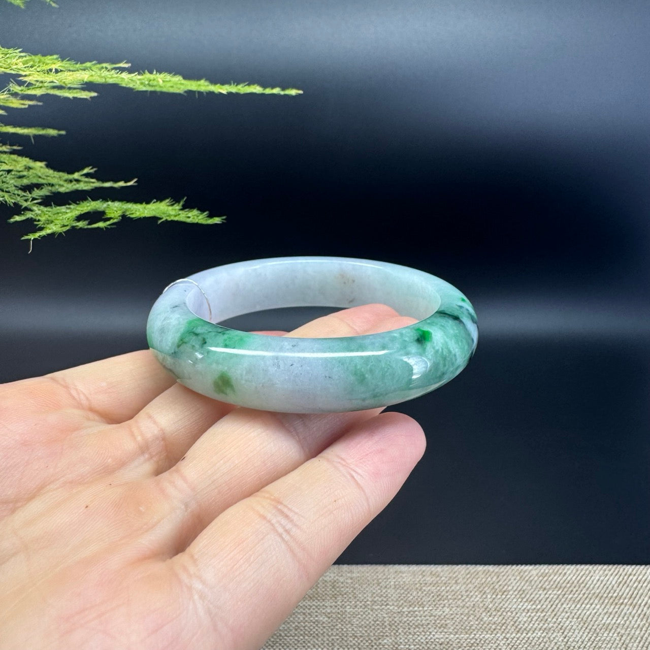 Genuine Burmese Lavender Green Jade Jadeite Bangle Bracelet ( 52.7mm )