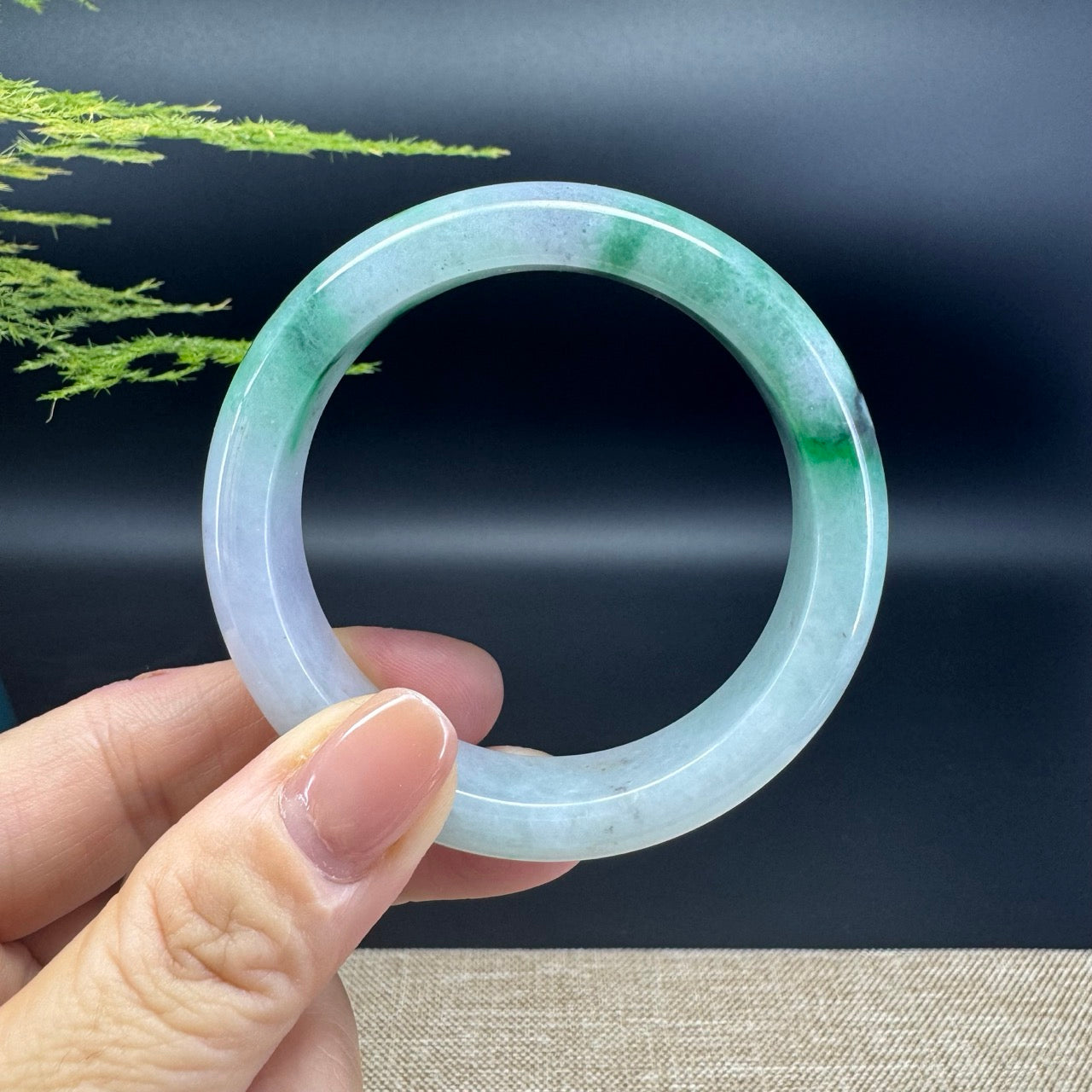 Genuine Burmese Lavender Green Jade Jadeite Bangle Bracelet ( 52.7mm )