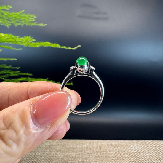 RealJade® "Signature Signet" 18K White Gold Imperial Green Jadeite Jade Ring
