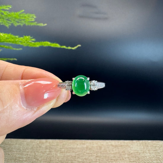 RealJade® "Signature Signet" 18K White Gold Imperial Green Jadeite Jade Ring