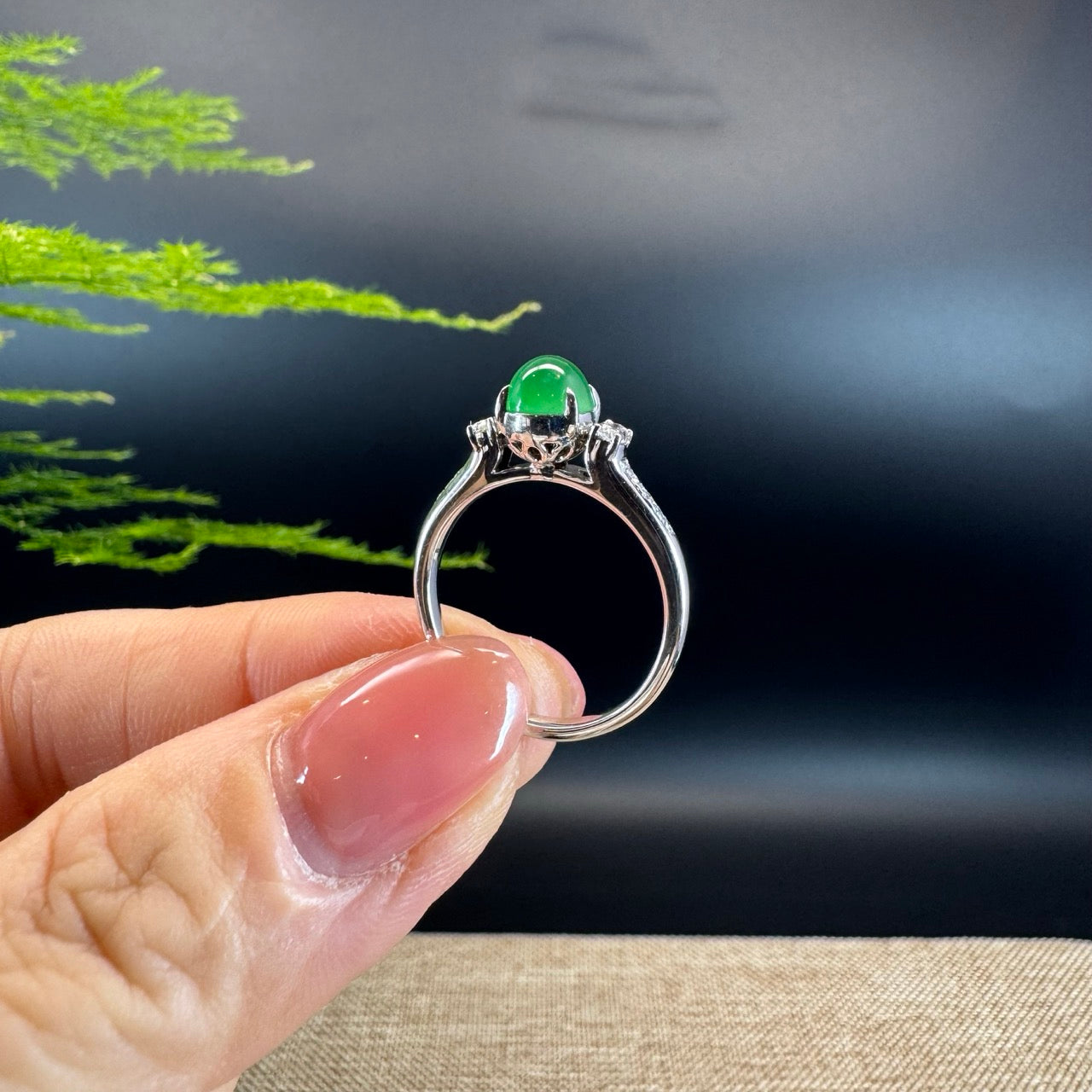 RealJade® "Signature Signet" 18K White Gold Imperial Green Jadeite Jade Ring