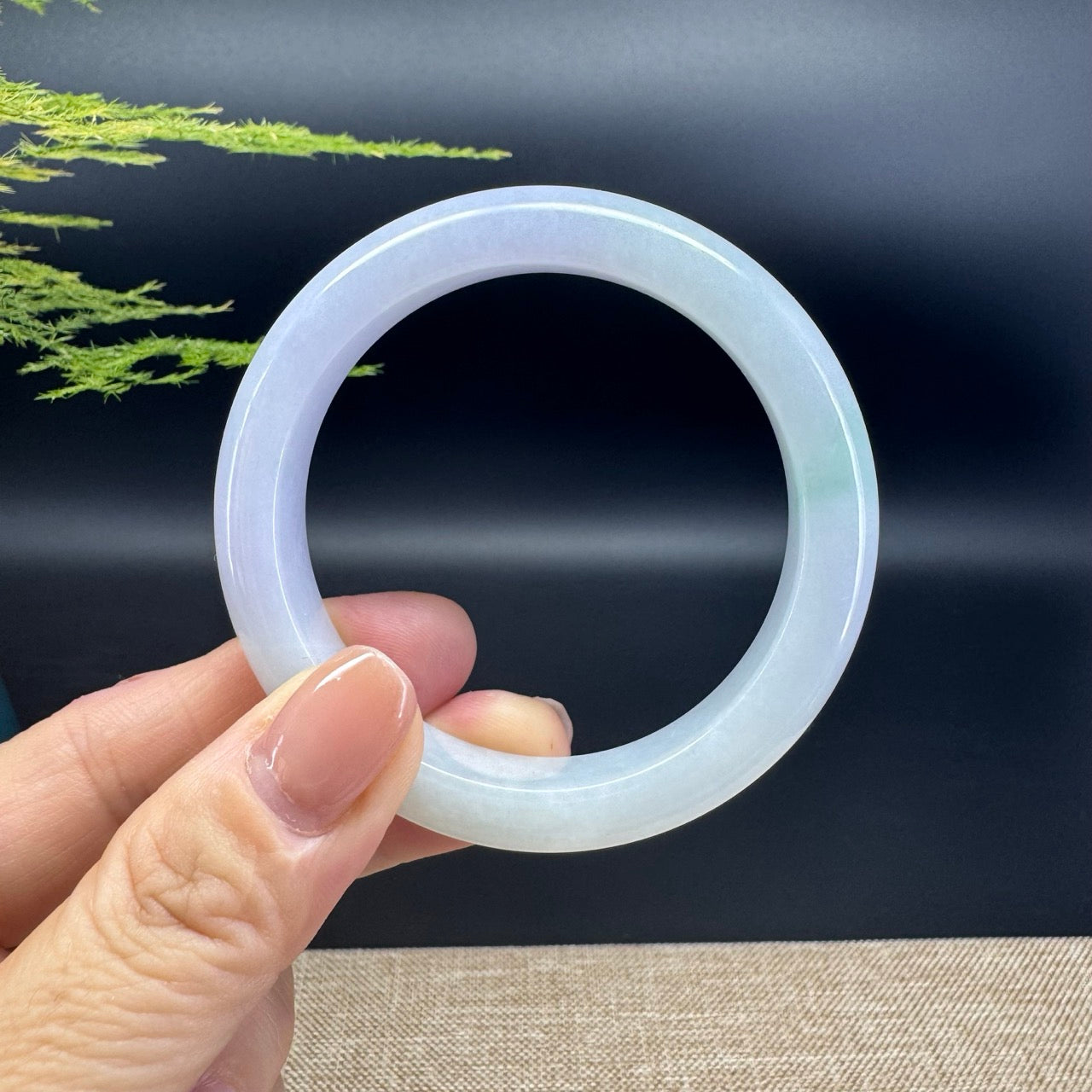 Genuine Burmese Lavender Green Jade Jadeite Bangle Bracelet ( 52.2mm )