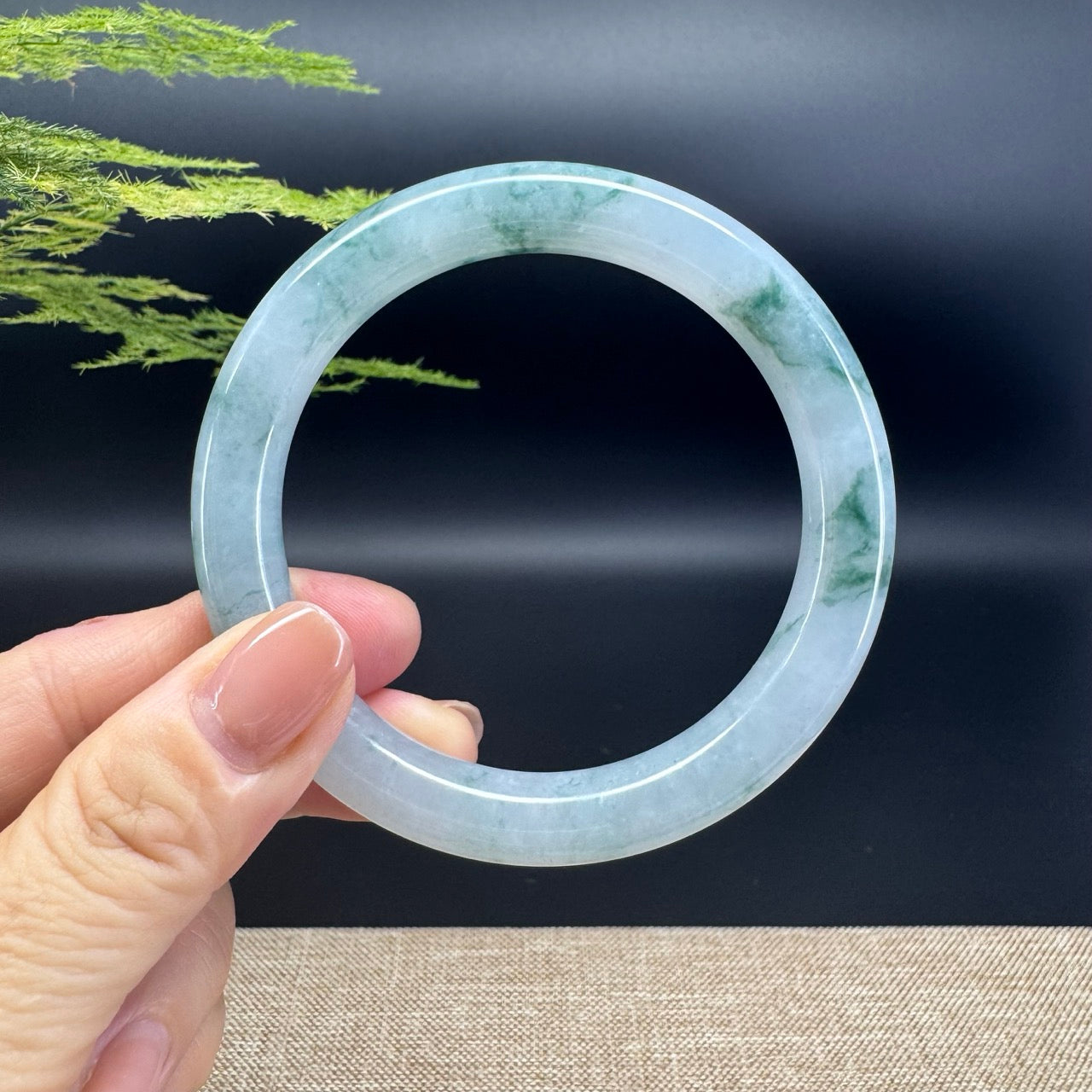 Genuine Burmese Icy Blue Jadeite Jade Bangle Bracelet ( 59.4mm )